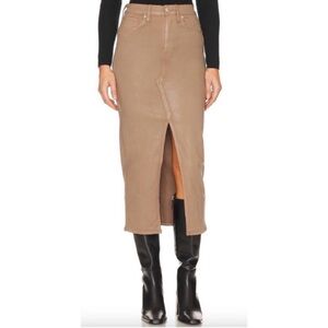 LIKE NEW HUDSON reconstructed midi jean coated skirt in hot latte